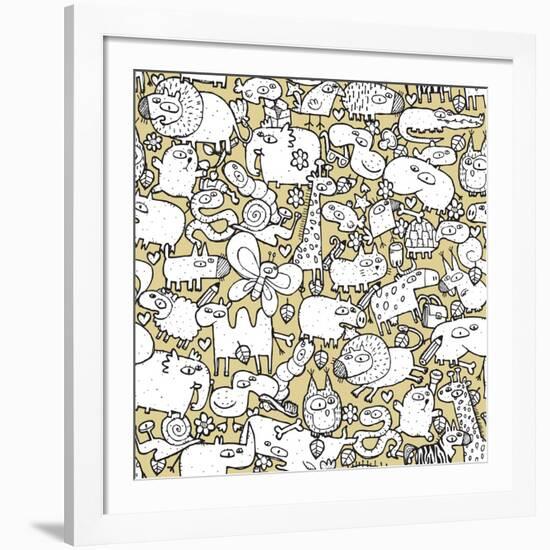 Animals and Objects Seamless Pattern-vook-Framed Art Print