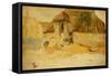 Animals before a Thatched Barn-James Ward-Framed Stretched Canvas