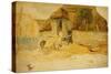 Animals before a Thatched Barn-James Ward-Stretched Canvas