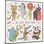 Animals - Musicians. Leopard, Zebra, Panda, Bear, Lion, Elephant, Crocodile are Playing on Classica-smilewithjul-Mounted Art Print