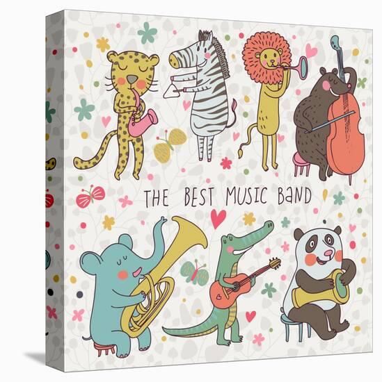 Animals - Musicians. Leopard, Zebra, Panda, Bear, Lion, Elephant, Crocodile are Playing on Classica-smilewithjul-Stretched Canvas