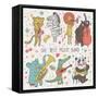 Animals - Musicians. Leopard, Zebra, Panda, Bear, Lion, Elephant, Crocodile are Playing on Classica-smilewithjul-Framed Stretched Canvas