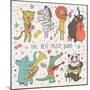 Animals - Musicians. Leopard, Zebra, Panda, Bear, Lion, Elephant, Crocodile are Playing on Classica-smilewithjul-Mounted Art Print