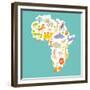 Animals World Map Africa. Colorful Cartoon Vector Illustration-coffeee_in-Framed Premium Giclee Print