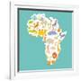 Animals World Map Africa. Colorful Cartoon Vector Illustration-coffeee_in-Framed Art Print