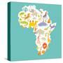 Animals World Map Africa. Colorful Cartoon Vector Illustration-coffeee_in-Stretched Canvas