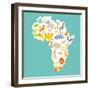 Animals World Map Africa. Colorful Cartoon Vector Illustration-coffeee_in-Framed Art Print