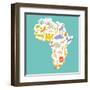 Animals World Map Africa. Colorful Cartoon Vector Illustration-coffeee_in-Framed Art Print