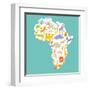 Animals World Map Africa. Colorful Cartoon Vector Illustration-coffeee_in-Framed Art Print