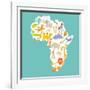 Animals World Map Africa. Colorful Cartoon Vector Illustration-coffeee_in-Framed Art Print