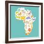 Animals World Map Africa. Colorful Cartoon Vector Illustration-coffeee_in-Framed Art Print