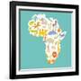 Animals World Map Africa. Colorful Cartoon Vector Illustration-coffeee_in-Framed Art Print