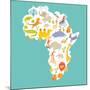 Animals World Map Africa. Colorful Cartoon Vector Illustration-coffeee_in-Mounted Art Print
