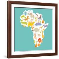 Animals World Map Africa. Colorful Cartoon Vector Illustration-coffeee_in-Framed Art Print