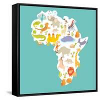 Animals World Map Africa. Colorful Cartoon Vector Illustration-coffeee_in-Framed Stretched Canvas