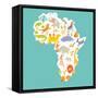 Animals World Map Africa. Colorful Cartoon Vector Illustration-coffeee_in-Framed Stretched Canvas