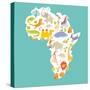 Animals World Map Africa. Colorful Cartoon Vector Illustration-coffeee_in-Stretched Canvas