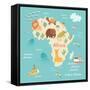 Animals World Map Africa-coffeee_in-Framed Stretched Canvas