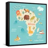 Animals World Map Africa-coffeee_in-Framed Stretched Canvas