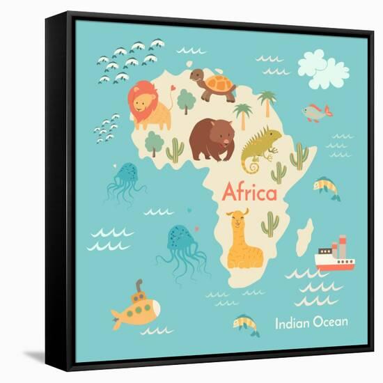 Animals World Map Africa-coffeee_in-Framed Stretched Canvas