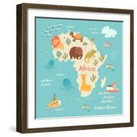 Animals World Map Africa-coffeee_in-Framed Art Print