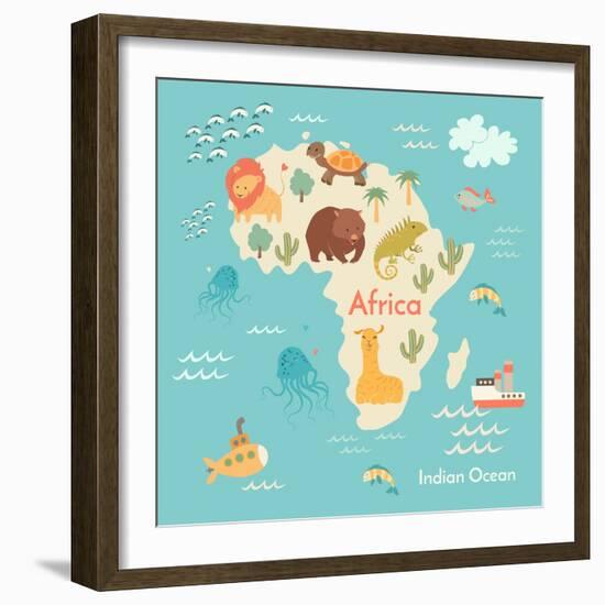 Animals World Map Africa-coffeee_in-Framed Art Print