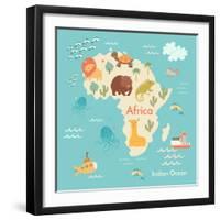 Animals World Map Africa-coffeee_in-Framed Art Print