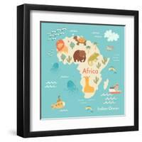 Animals World Map Africa-coffeee_in-Framed Art Print