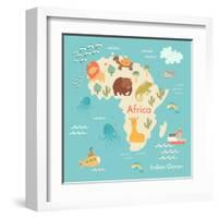 Animals World Map Africa-coffeee_in-Framed Art Print