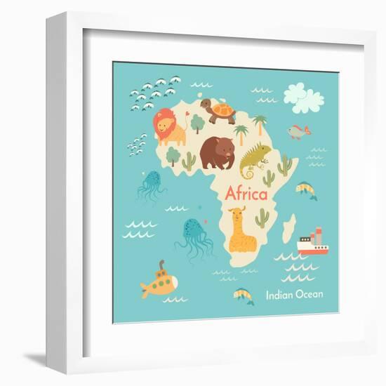 Animals World Map Africa-coffeee_in-Framed Art Print