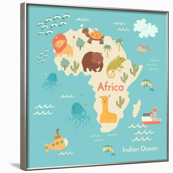 Animals World Map Africa-coffeee_in-Framed Art Print