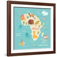 Animals World Map Africa-coffeee_in-Framed Art Print