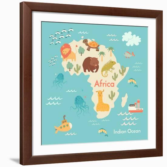 Animals World Map Africa-coffeee_in-Framed Art Print