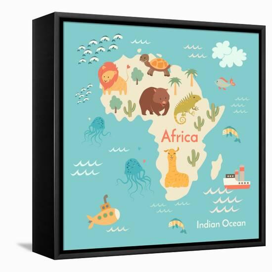 Animals World Map Africa-coffeee_in-Framed Stretched Canvas