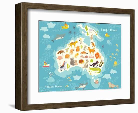 Animals World Map Australia. Vector Illustration-coffeee_in-Framed Art Print