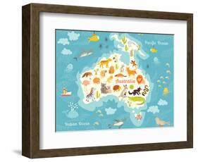 Animals World Map Australia. Vector Illustration-coffeee_in-Framed Art Print