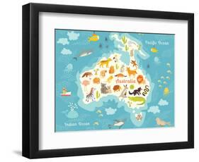 Animals World Map Australia. Vector Illustration-coffeee_in-Framed Art Print