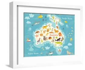 Animals World Map Australia. Vector Illustration-coffeee_in-Framed Art Print