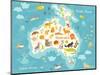 Animals World Map Australia. Vector Illustration-coffeee_in-Mounted Art Print