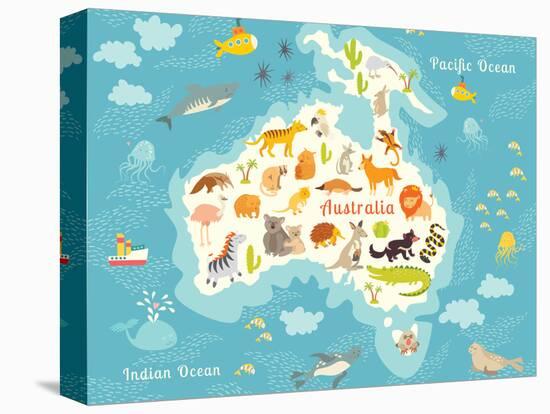 Animals World Map Australia. Vector Illustration-coffeee_in-Stretched Canvas