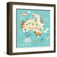 Animals World Map Australia-coffeee_in-Framed Art Print