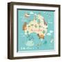 Animals World Map Australia-coffeee_in-Framed Art Print