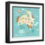 Animals World Map Australia-coffeee_in-Framed Art Print