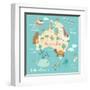 Animals World Map Australia-coffeee_in-Framed Art Print