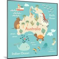 Animals World Map Australia-coffeee_in-Mounted Art Print