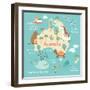 Animals World Map Australia-coffeee_in-Framed Art Print