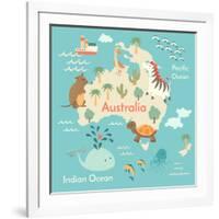 Animals World Map Australia-coffeee_in-Framed Art Print