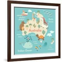 Animals World Map Australia-coffeee_in-Framed Art Print