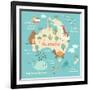 Animals World Map Australia-coffeee_in-Framed Art Print