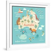 Animals World Map Australia-coffeee_in-Framed Art Print